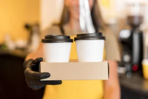 cardboard trays, coffee cups